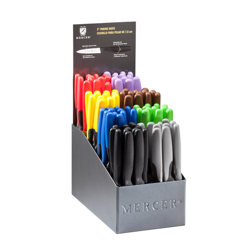 Picture of Mercer Culinary M23940 Millennia® Color Handles Paring Knife Display 8-compartment includes 96-count 3" Millennia® paring knives (12 each: black