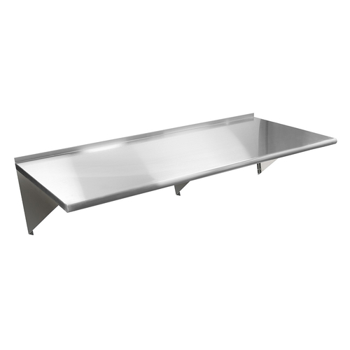 Shelf, wall-mounted, 72''W x 14''D, 1-1/2''H rear up-turn, (3) wall brackets included,18/430 stainle
