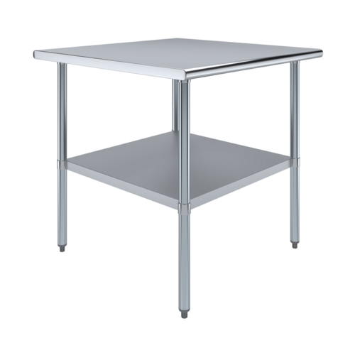Worktable, 36"W x 36"D x 35"H, 18 gauge 430 stainless steel flat top shelf, 18 gauge galvanized undershelf and hat channel, galvanized le…