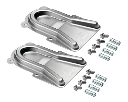 Picture of Krowne 28-200 Krowne Stainless Steel Caster Positioning Set includes (2) stainless steel chocks (8) hex screws & (8) drop-in anchors