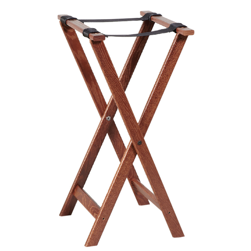 Tray Stand, 17''W x 31'' high, nylon straps, folding, walnut