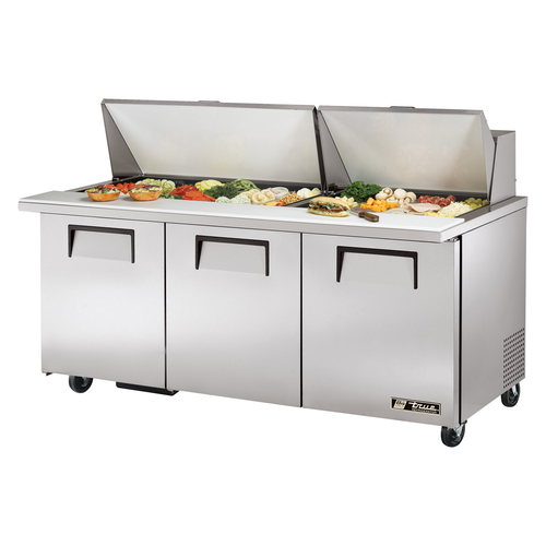 Picture of True Manufacturing TSSU-72-30M-B-ST-HC Mega Top Sandwich/Salad Unit (30) 1/6 size (4"D) poly pans (2) stainless steel insulated covers