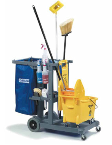 Picture of Carlisle JC1945S23 Platform Janitorial Cart (3) shelves with raised edges 17"L platform to hold bucket/wringer or 23 gallon TrimLine™ waste container